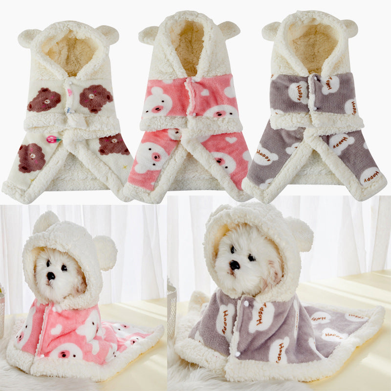 Pet Clothes Warm Thickened Flannel Hooded Shawl Pajamas