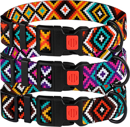 Nylon Dog Collar Aztec Geometric Pattern Ethnic Teal 12-16 Inch