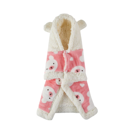 Pet Clothes Warm Thickened Flannel Hooded Shawl Pajamas