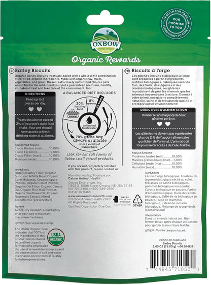 Animal Health Organic Rewards Barley Biscuit Treats, Barley Guinea Pig & Bunny Treats, Pet Snack for Rabbit, Carrot, Apple, Made with  Guinea Pig Hay, Alfalfa for Rabbit, 2.65 Oz Bag