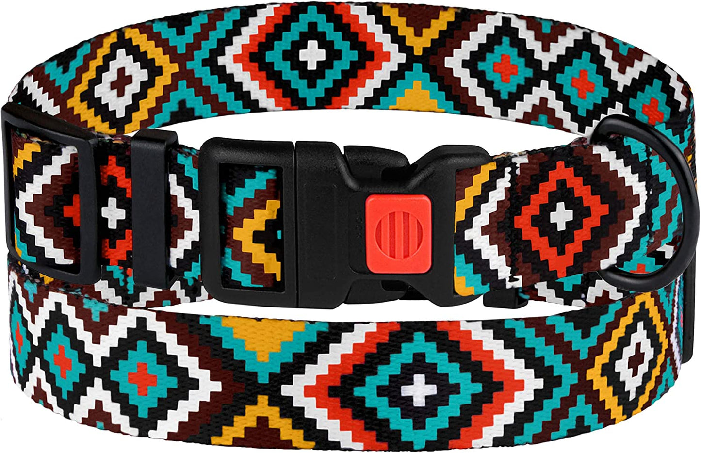 Nylon Dog Collar Aztec Geometric Pattern Ethnic Teal 12-16 Inch